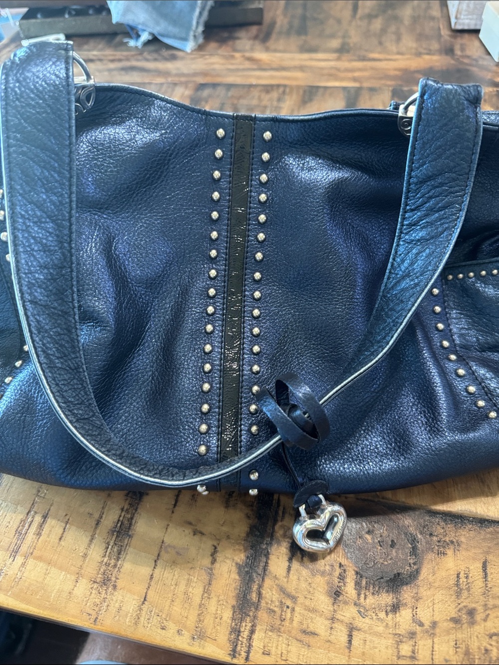 Brighton Black Pebble Leather Shoulder Bag with Heart Charm